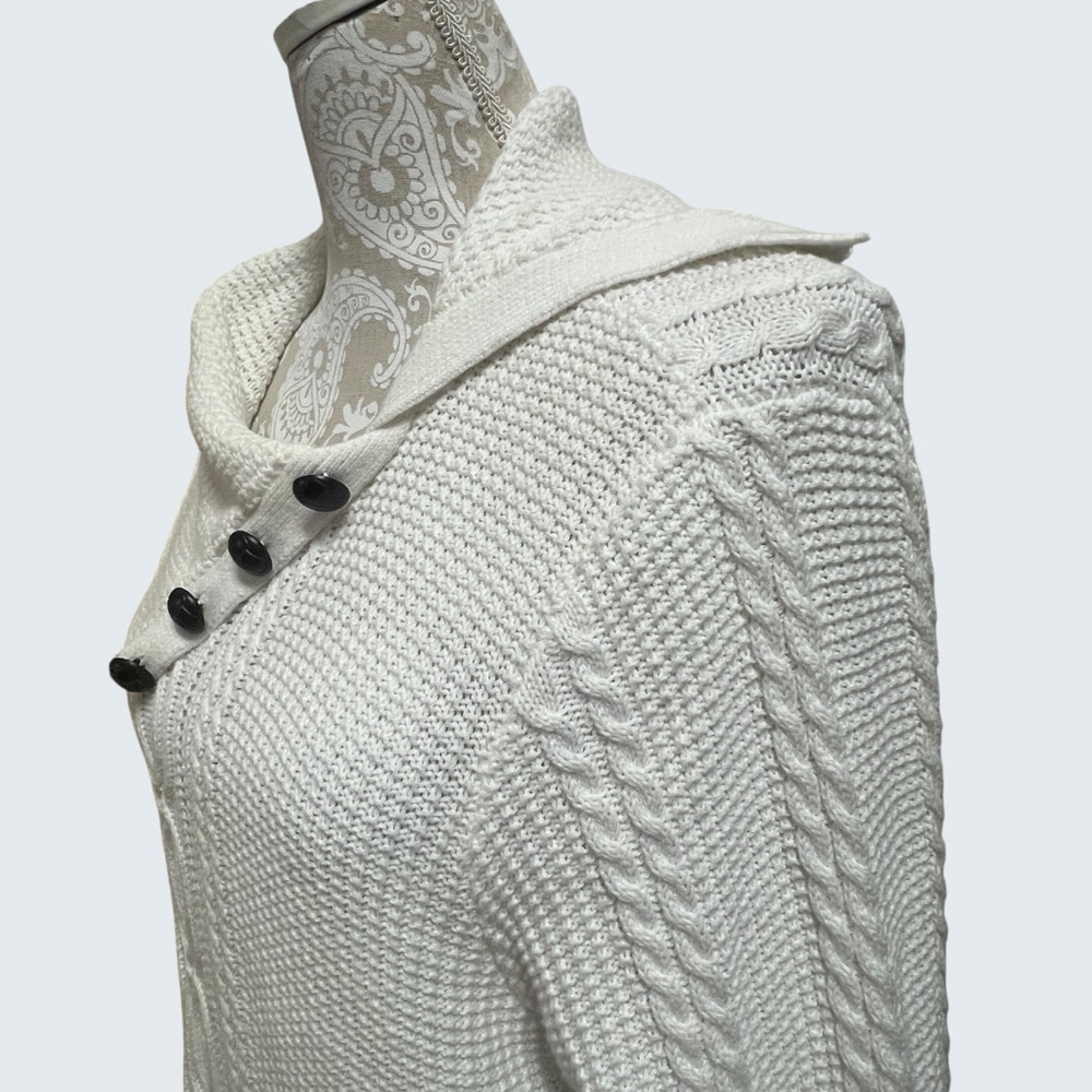 Jeanne Pierre Woman Ivory Cotton Cable Knit Shawl Collar Cardigan Sweater 1X - Picture 12 of 16